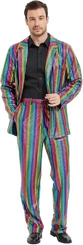 Men's Metallic Shiny Suit Retro Disco Costume Fun Outfit Sequin Blazer for Men 2 Piece for Party Prom Club in Saudi Arabia