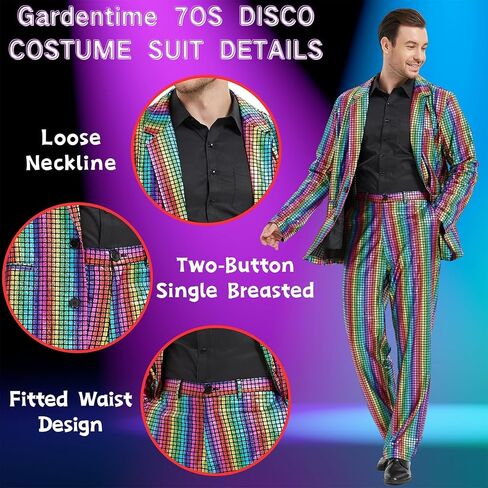 Men's Metallic Shiny Suit Retro Disco Costume Fun Outfit Sequin Blazer for Men 2 Piece for Party Prom Club in Saudi Arabia