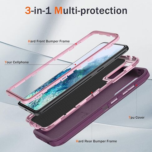 for Galaxy S20 Case, Military-Grade Protective Heavy Duty Phone Case, Shockproof Drop/Dust Proof 3-Layer Heavy Duty Protection Case for Samsung Galaxy S20 5G 6.2 Inch, Black in Kuwait