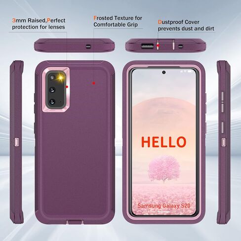 for Galaxy S20 Case, Military-Grade Protective Heavy Duty Phone Case, Shockproof Drop/Dust Proof 3-Layer Heavy Duty Protection Case for Samsung Galaxy S20 5G 6.2 Inch, Black in Kuwait