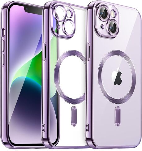 حافظة JETech مطلية بالكهرباء لهاتف iPhone 14 مقاس 6.1 بوصة، حماية كاملة لعدسة الكاميرا، متوافقة مع الشحن اللاسلكي MagSafe، غطاء هاتف ناعم مقاوم للصدمات من مادة TPU (أرجواني فاتح) in Saudi Arabia