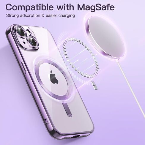 حافظة JETech مطلية بالكهرباء لهاتف iPhone 14 مقاس 6.1 بوصة، حماية كاملة لعدسة الكاميرا، متوافقة مع الشحن اللاسلكي MagSafe، غطاء هاتف ناعم مقاوم للصدمات من مادة TPU (أرجواني فاتح) in Saudi Arabia