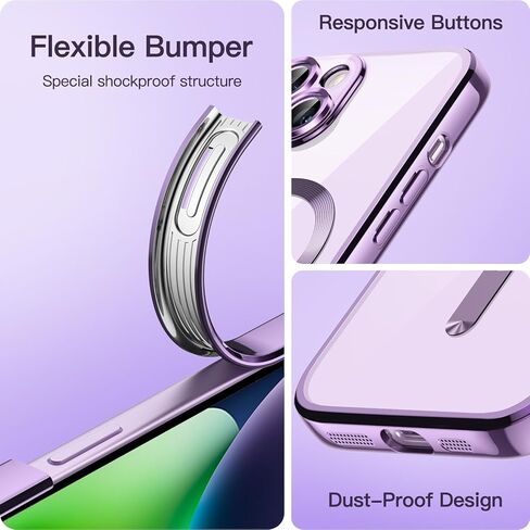 حافظة JETech مطلية بالكهرباء لهاتف iPhone 14 مقاس 6.1 بوصة، حماية كاملة لعدسة الكاميرا، متوافقة مع الشحن اللاسلكي MagSafe، غطاء هاتف ناعم مقاوم للصدمات من مادة TPU (أرجواني فاتح) in Saudi Arabia