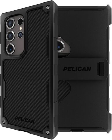 Pelican Shield - حافظة Samsung Galaxy S24 Ultra [6.8 بوصة] [شحن لاسلكي] [حماية من السقوط بطول 21 قدمًا MIL-STD] قطعتان (غطاء عالي التحمل وحامل بمشبك حزام) حافظة لهاتف Samsung Galaxy S24 Ultra-Carbon in Saudi Arabia