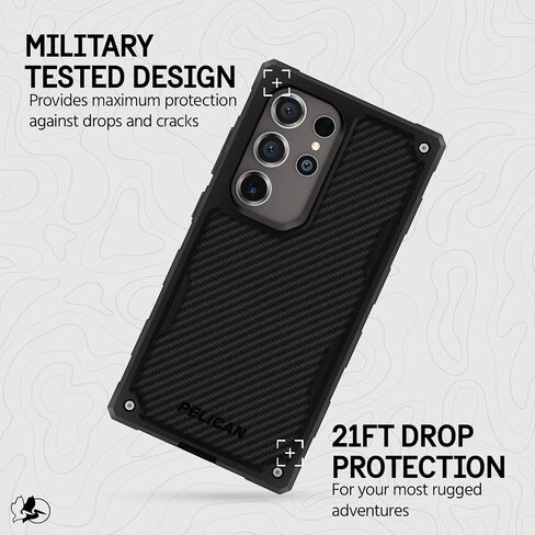 Pelican Shield - حافظة Samsung Galaxy S24 Ultra [6.8 بوصة] [شحن لاسلكي] [حماية من السقوط بطول 21 قدمًا MIL-STD] قطعتان (غطاء عالي التحمل وحامل بمشبك حزام) حافظة لهاتف Samsung Galaxy S24 Ultra-Carbon in Saudi Arabia