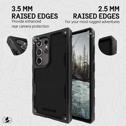 Pelican Shield - حافظة Samsung Galaxy S24 Ultra [6.8 بوصة] [شحن لاسلكي] [حماية من السقوط بطول 21 قدمًا MIL-STD] قطعتان (غطاء عالي التحمل وحامل بمشبك حزام) حافظة لهاتف Samsung Galaxy S24 Ultra-Carbon in Saudi Arabia
