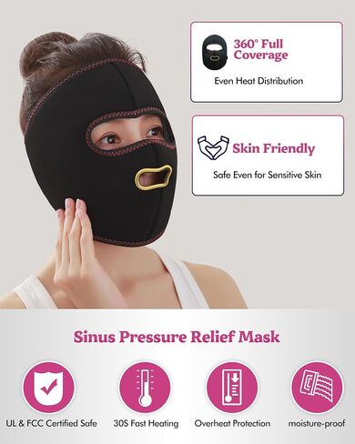 Heated Face Mask, Sinus Pressure Relief Mask, with 3 Temp and 4 Timing Settings, Extra Large Face Heating Pad for Eyes, Hormone Migraine, Tension Headache Relief in Saudi Arabia