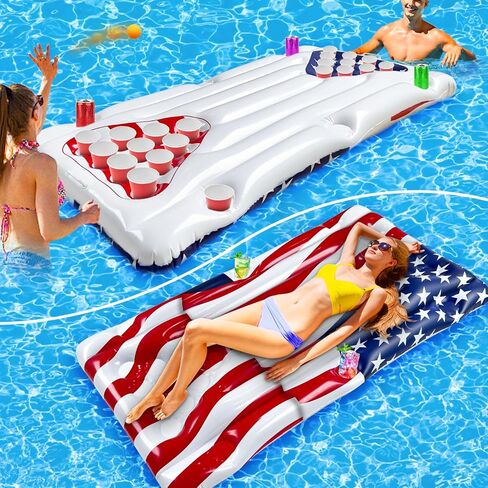 [2 in 1] 6 Ft Inflatable Pool Pong Table & Giant USA Flag Pool Lounger Float Red White and Blue Patriotic Fun Pool Games Raft Float for Adult Family Summer 4th of July Party (No Include Cup & Ball) in Saudi Arabia