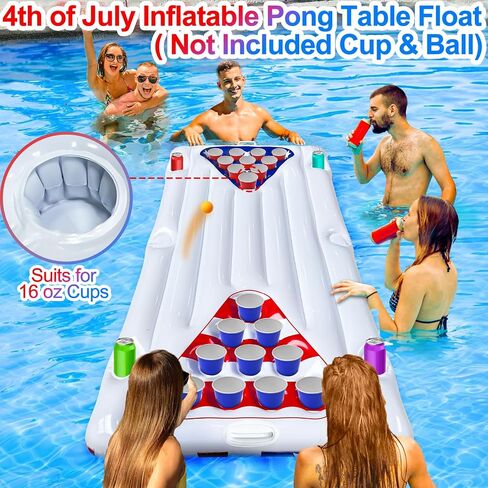 [2 in 1] 6 Ft Inflatable Pool Pong Table & Giant USA Flag Pool Lounger Float Red White and Blue Patriotic Fun Pool Games Raft Float for Adult Family Summer 4th of July Party (No Include Cup & Ball) in Saudi Arabia