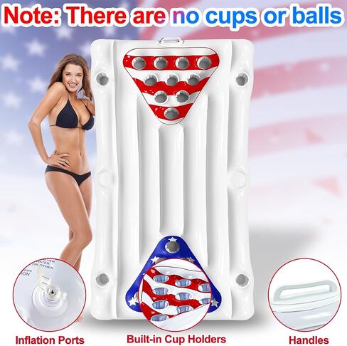 [2 in 1] 6 Ft Inflatable Pool Pong Table & Giant USA Flag Pool Lounger Float Red White and Blue Patriotic Fun Pool Games Raft Float for Adult Family Summer 4th of July Party (No Include Cup & Ball) in Saudi Arabia