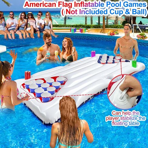 [2 in 1] 6 Ft Inflatable Pool Pong Table & Giant USA Flag Pool Lounger Float Red White and Blue Patriotic Fun Pool Games Raft Float for Adult Family Summer 4th of July Party (No Include Cup & Ball) in Saudi Arabia