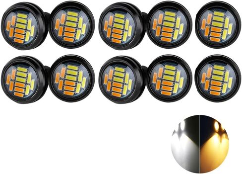 مصابيح LED على شكل عين النسر، كهرمان + أبيض رفيع للغاية 23 مم 12SMD أضواء النهار الجري عكس إشارة الانعطاف أضواء احتياطية أضواء ماركر للسيارة والدراجة النارية والقارب (غلاف أسود، 10 قطع) in Saudi Arabia