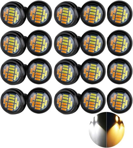 مصابيح LED على شكل عين النسر، كهرمان + أبيض رفيع للغاية 23 مم 12SMD أضواء النهار الجري عكس إشارة الانعطاف أضواء احتياطية أضواء ماركر للسيارة والدراجة النارية والقارب (غلاف أسود، 10 قطع) in Saudi Arabia
