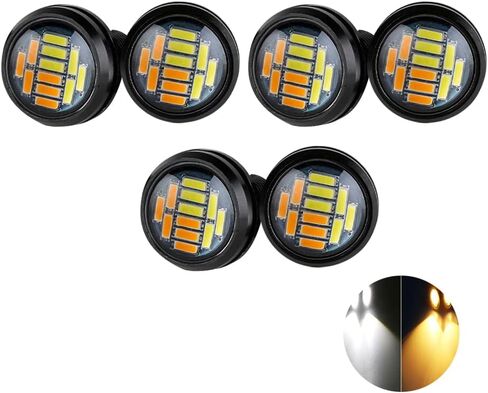 مصابيح LED على شكل عين النسر، كهرمان + أبيض رفيع للغاية 23 مم 12SMD أضواء النهار الجري عكس إشارة الانعطاف أضواء احتياطية أضواء ماركر للسيارة والدراجة النارية والقارب (غلاف أسود، 10 قطع) in Saudi Arabia