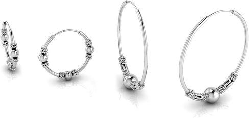925 Sterling Silver Italian Design 2 Pairs Hoop Earrings Set for Women & Girls - Lightweight Dainty Jewelry for Everyday Wear & Gifting in Saudi Arabia