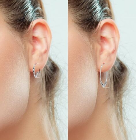 925 Sterling Silver Italian Design 2 Pairs Hoop Earrings Set for Women & Girls - Lightweight Dainty Jewelry for Everyday Wear & Gifting in Saudi Arabia