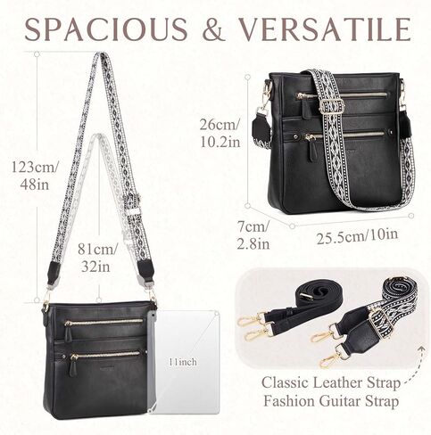 VASCHY Crossbody Bag Purse for Women, Fashion Vegan Leather Medium Multi-pocket Cross Body Messenger Bag Handbag Guitar Strap in Kuwait