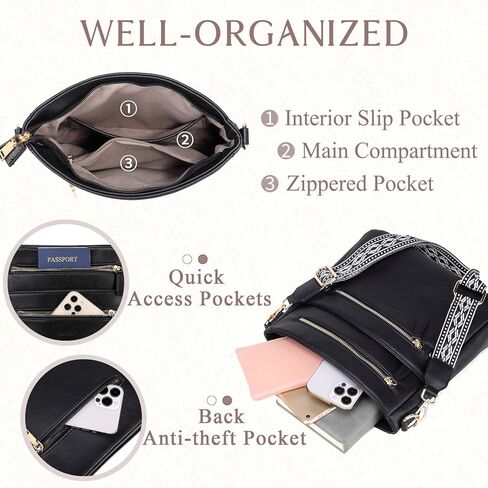 VASCHY Crossbody Bag Purse for Women, Fashion Vegan Leather Medium Multi-pocket Cross Body Messenger Bag Handbag Guitar Strap in Kuwait