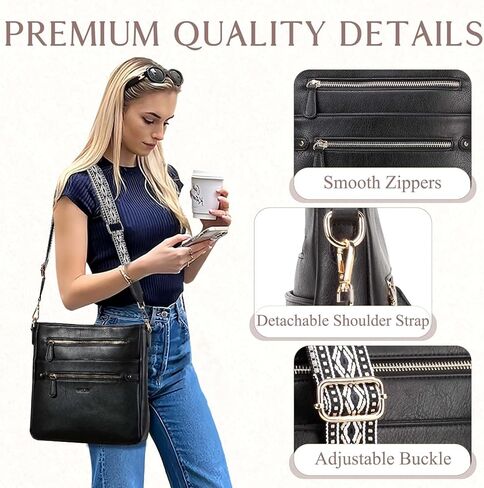 VASCHY Crossbody Bag Purse for Women, Fashion Vegan Leather Medium Multi-pocket Cross Body Messenger Bag Handbag Guitar Strap in Kuwait