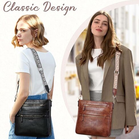 VASCHY Crossbody Bag Purse for Women, Fashion Vegan Leather Medium Multi-pocket Cross Body Messenger Bag Handbag Guitar Strap in Kuwait