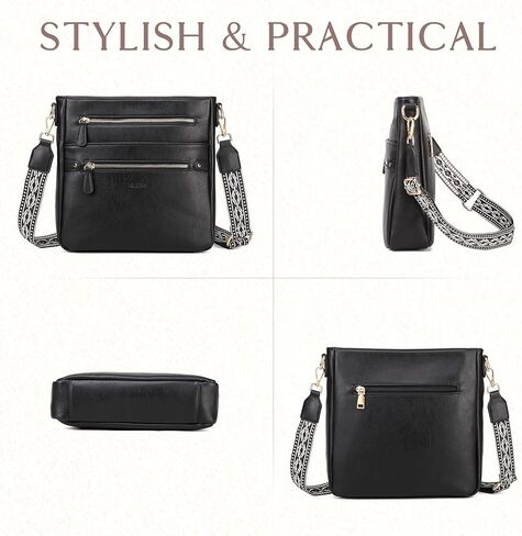 VASCHY Crossbody Bag Purse for Women, Fashion Vegan Leather Medium Multi-pocket Cross Body Messenger Bag Handbag Guitar Strap in Kuwait