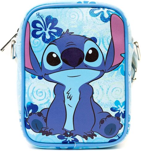 Disney Vegan Leather Crossbody Sling Bag with Adjustable Straps, Lilo and Stitch, Stich Sitting Flowers in Saudi Arabia