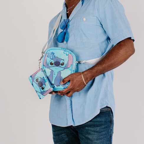 Disney Vegan Leather Crossbody Sling Bag with Adjustable Straps, Lilo and Stitch, Stich Sitting Flowers in Saudi Arabia
