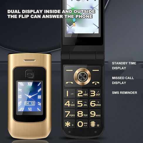 هاتف 4G Senior Flip غير مقفل، بطاقة SIM مزدوجة زر كبير، هاتف أساسي كبير، هاتف خلوي لكبار السن بصوت واضح لهدايا كبار السن، 4800 مللي أمبير في الساعة، كتاب إلكتروني، شاشة مزدوجة، SOS (أسود) in Saudi Arabia