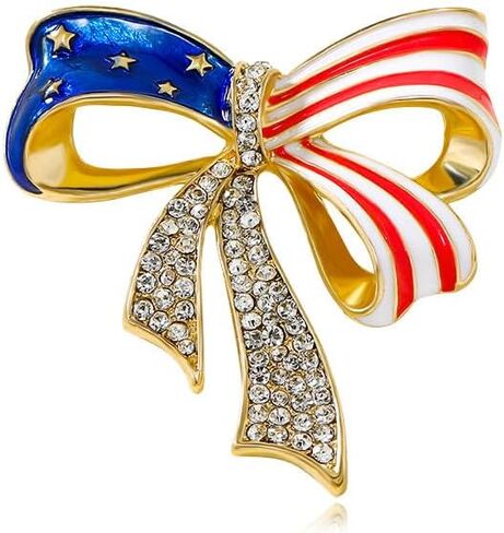 Rhinestone American Flag Medal Pin, Patriotic Bow Enamel Flag Pins, Vintage Large Brooch Costume Jewelry Accessories in Kuwait