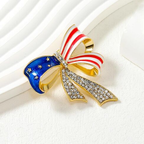 Rhinestone American Flag Medal Pin, Patriotic Bow Enamel Flag Pins, Vintage Large Brooch Costume Jewelry Accessories in Kuwait