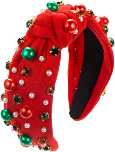 Christmas Headbands for Women Pearl Crystal Jeweled Embellished Hairband Headpieces Christmas Holiday Party Decoration in Saudi Arabia