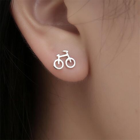 Bicycle Small Stud Earrings Silver Plated Handmade Cute Mini Bike Vehicle Hollow Out Geometric Lightweight Tiny Earrings for Women Teen Girls Minimalist Ride Lover Birthday Fashion Jewelry Gifts in Saudi Arabia