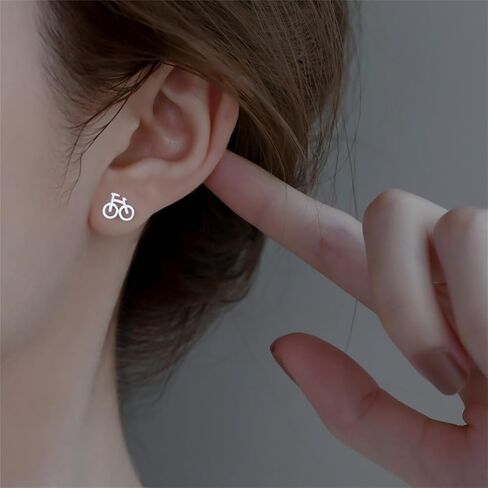 Bicycle Small Stud Earrings Silver Plated Handmade Cute Mini Bike Vehicle Hollow Out Geometric Lightweight Tiny Earrings for Women Teen Girls Minimalist Ride Lover Birthday Fashion Jewelry Gifts in Saudi Arabia