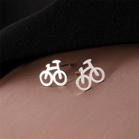 Bicycle Small Stud Earrings Silver Plated Handmade Cute Mini Bike Vehicle Hollow Out Geometric Lightweight Tiny Earrings for Women Teen Girls Minimalist Ride Lover Birthday Fashion Jewelry Gifts in Saudi Arabia