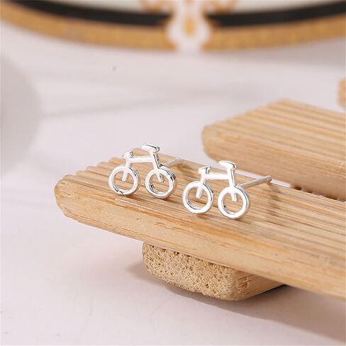 Bicycle Small Stud Earrings Silver Plated Handmade Cute Mini Bike Vehicle Hollow Out Geometric Lightweight Tiny Earrings for Women Teen Girls Minimalist Ride Lover Birthday Fashion Jewelry Gifts in Saudi Arabia