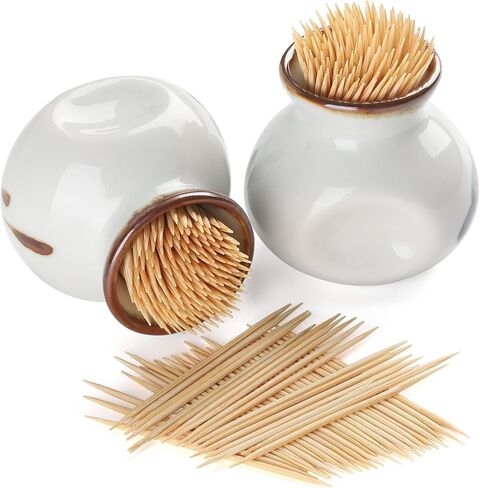 Ceramic Toothpick Holder Jar Set of 2 Toothpick Dispenser Container Cup for Holiday Dinner Table Centerpiece Decor in Saudi Arabia