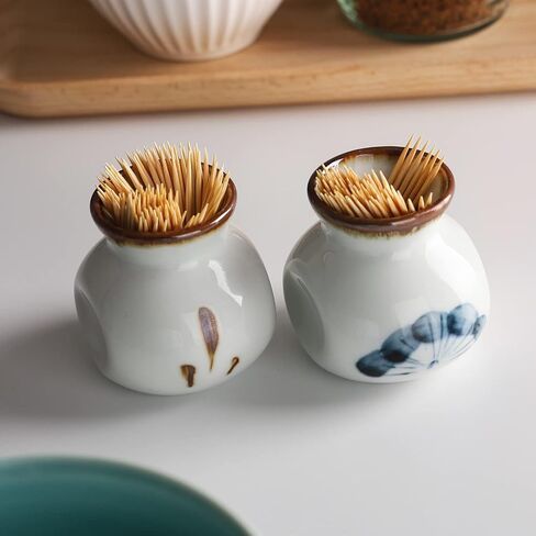 Ceramic Toothpick Holder Jar Set of 2 Toothpick Dispenser Container Cup for Holiday Dinner Table Centerpiece Decor in Saudi Arabia