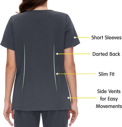 fitglam Women's Medical Scrub Shirts V-Neck Short Sleeves Scrub Tops for Women 3 Pockets in Saudi Arabia