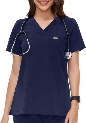 fitglam Women's Medical Scrub Shirts V-Neck Short Sleeves Scrub Tops for Women 3 Pockets in Saudi Arabia