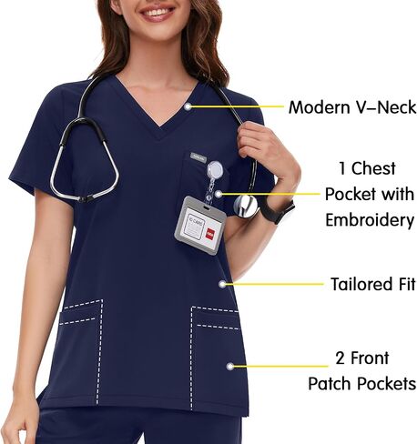 fitglam Women's Medical Scrub Shirts V-Neck Short Sleeves Scrub Tops for Women 3 Pockets in Saudi Arabia