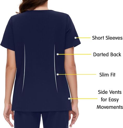 fitglam Women's Medical Scrub Shirts V-Neck Short Sleeves Scrub Tops for Women 3 Pockets in Saudi Arabia