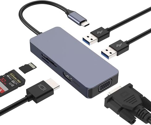 USB C Hub, USB C Multiport Dock, 6 Ports USB C Adapter Dual Display 4K HDMI, USB 3.0/2.0, PD 100W, SD/TF Card Reader, Compatible with Surface Pro, Laptop and Tablet in Saudi Arabia
