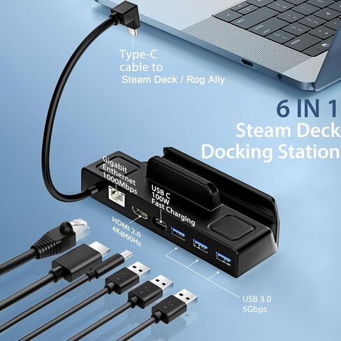 محطة إرساء ANNAPRO لسطح البخار/سطح البخار OLED وROG Ally، قاعدة 6 في 1 مع HDMI 2.0 4K@60 هرتز، جيجابت إيثرنت، 3 × USB-A 3.0 وPD3.0 100 واط USB-C منفذ شحن كامل السرعة in Kuwait