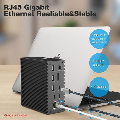 قاعدة Thunderbolt 3، محطة إرساء عالمية 18 في 1، محطة إرساء للكمبيوتر المحمول بشاشة مزدوجة عبر شاشة عرض 2 4K@60 هرتز، 8K DP، جيجابت إيثرنت، طاقة تيار مستمر 65 وات، مخرج بصري، USB 3.0 * 9، قارئ SD/TF، ​​ميكروفون 3.5 مم... in Saudi Arabia