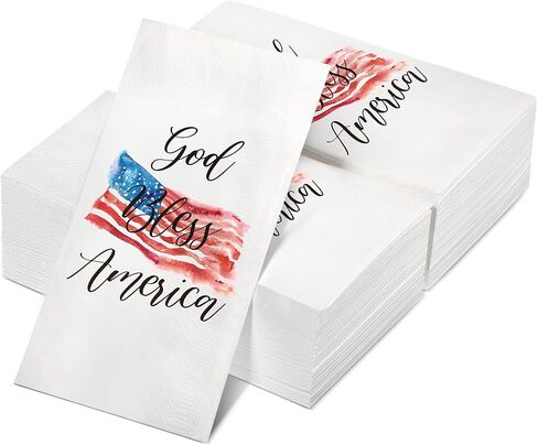 100 Pieces 4th of July Napkins Independence Day Paper Guest Towels Disposable Memorial Day Hand Towels for Home Kitchen Patriotic Happy 4th of July Party Supplies, 3 Ply (Stripe) in Saudi Arabia