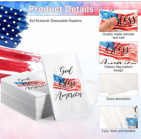 100 Pieces 4th of July Napkins Independence Day Paper Guest Towels Disposable Memorial Day Hand Towels for Home Kitchen Patriotic Happy 4th of July Party Supplies, 3 Ply (Stripe) in Saudi Arabia