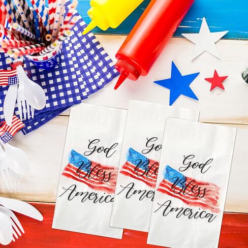 100 Pieces 4th of July Napkins Independence Day Paper Guest Towels Disposable Memorial Day Hand Towels for Home Kitchen Patriotic Happy 4th of July Party Supplies, 3 Ply (Stripe) in Saudi Arabia