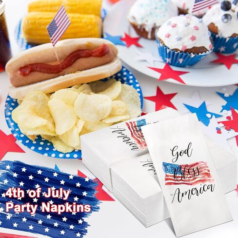 100 Pieces 4th of July Napkins Independence Day Paper Guest Towels Disposable Memorial Day Hand Towels for Home Kitchen Patriotic Happy 4th of July Party Supplies, 3 Ply (Stripe) in Saudi Arabia