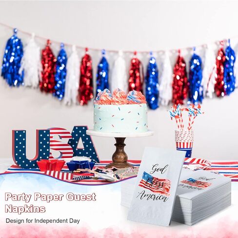 100 Pieces 4th of July Napkins Independence Day Paper Guest Towels Disposable Memorial Day Hand Towels for Home Kitchen Patriotic Happy 4th of July Party Supplies, 3 Ply (Stripe) in Saudi Arabia