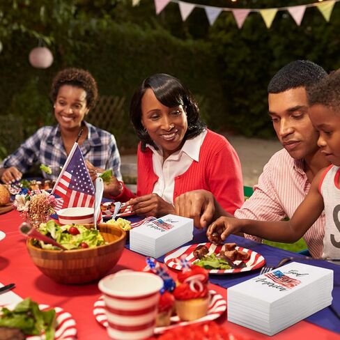100 Pieces 4th of July Napkins Independence Day Paper Guest Towels Disposable Memorial Day Hand Towels for Home Kitchen Patriotic Happy 4th of July Party Supplies, 3 Ply (Stripe) in Saudi Arabia